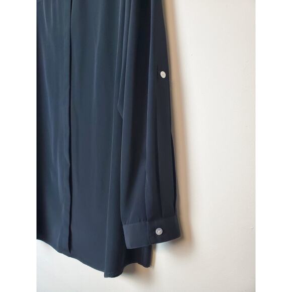 Style & Co Womens 16 Long Sleeve‎ Black Satin Top Button Up Tunic XL Career - Picture 5 of 8